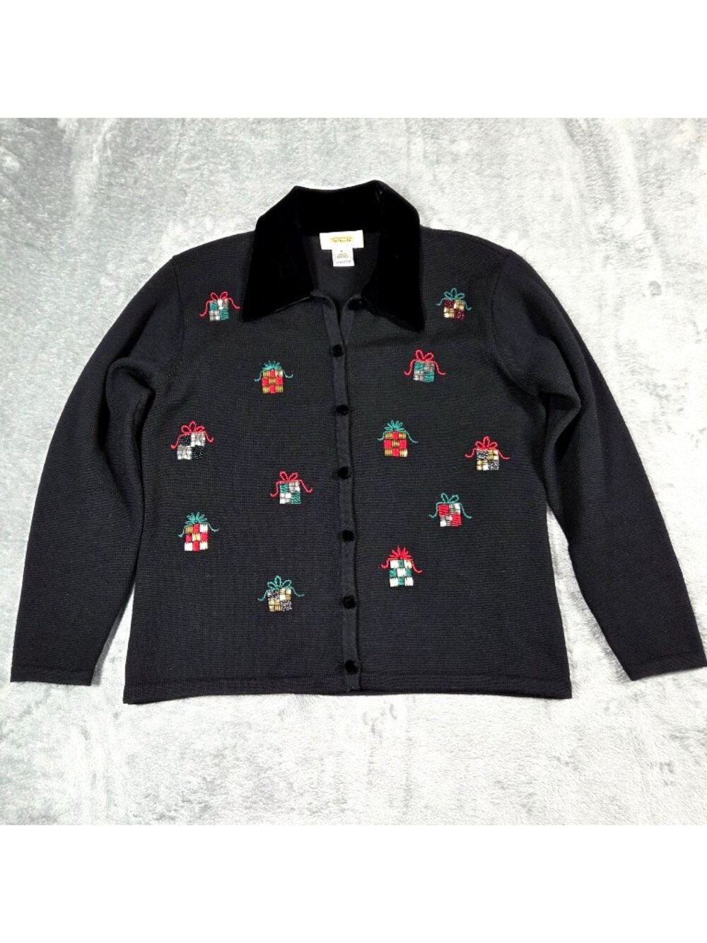 Vintage Talbots Cardigan Small Black Wool Beaded Christmas Gifts Presents